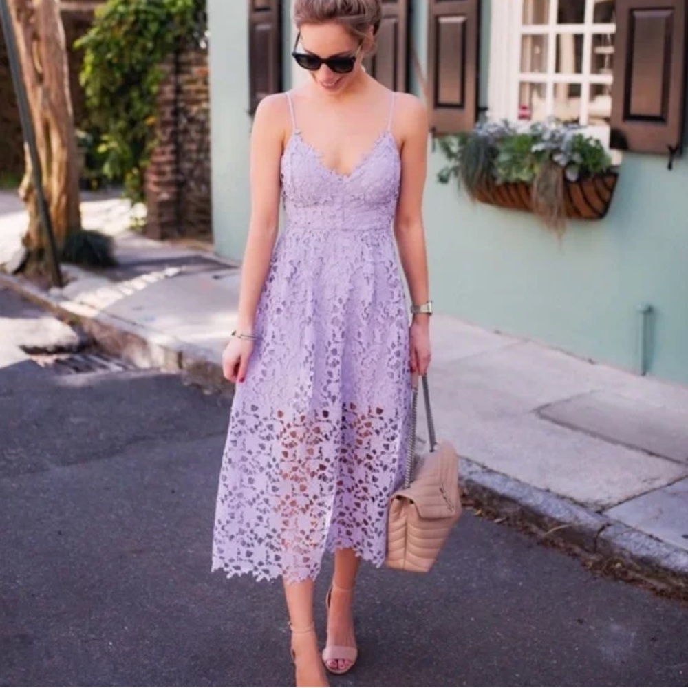 Astr Lavender Lace Midi Dress